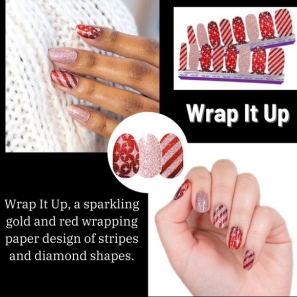 🎉3/$25 Wrap It Up, a sparkling gold & red wrapping paper stripes & diamond nails - Picture 4 of 7